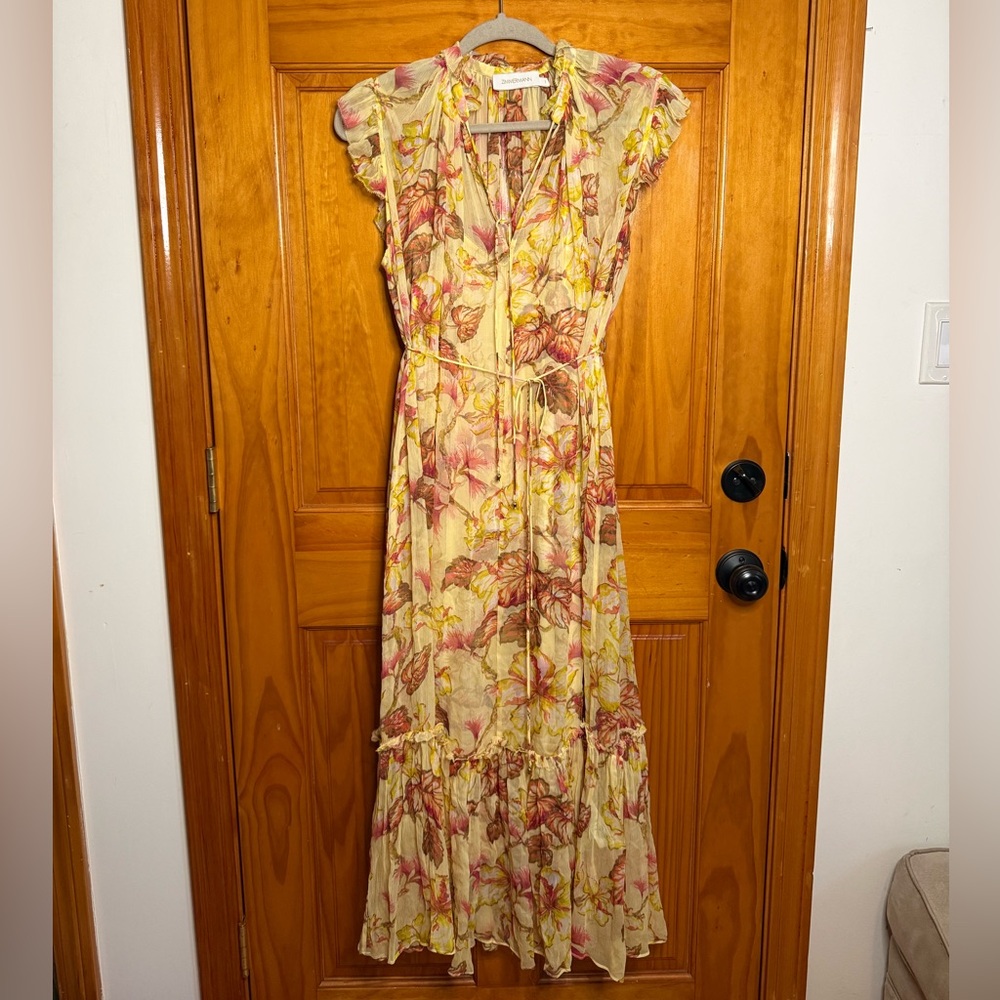 Zimmermann Floral-Print Crepon Midi Dress With Ruffled Trims Size AU 1 / US 6 - Picture 2 of 15